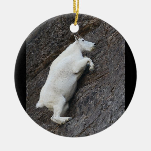 mountain goat climbing cliff ceramic ornament (Front)