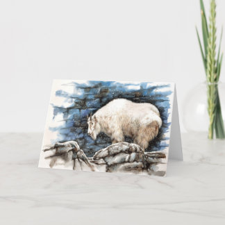 Mountain Goat Folded Greeting Card Winter Snow