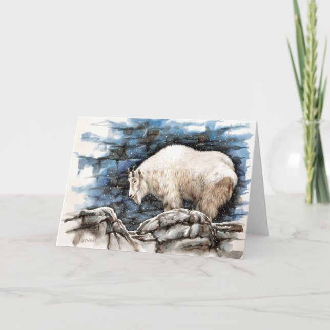 Mountain Goat Folded Greeting Card Winter Snow (Front)