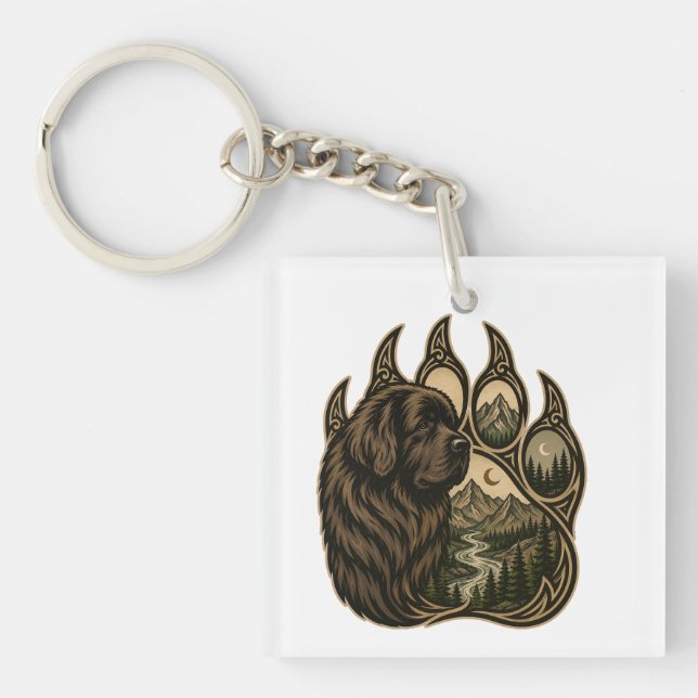 Mountain Guardian – Newfoundland Paw Art Keychain (Front)