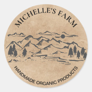 Mountain Handmade Farm Rustic Vintage Pine Tree Bu Classic Round Sticker