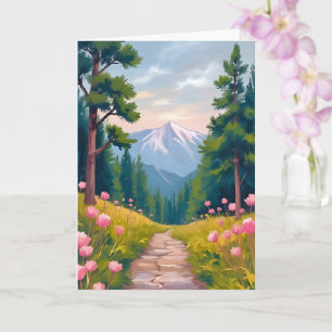 Mountain Hike Floral Nature Landscape Watercolor Card
