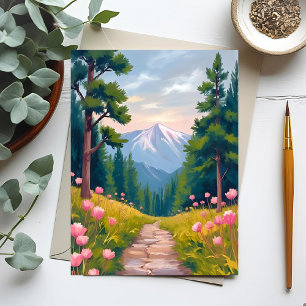Mountain Hike   Floral Nature Landscape Watercolor Postcard