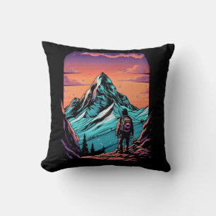 Mountain Hiking Sunset Throw Pillow