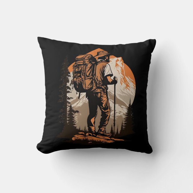 Mountain Hiking Throw Pillow (Front)