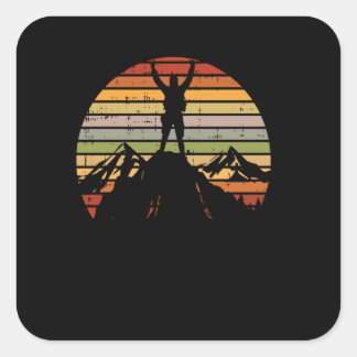 Mountain Hiking Travel Retro Hiker Mountaineer Tra Square Sticker