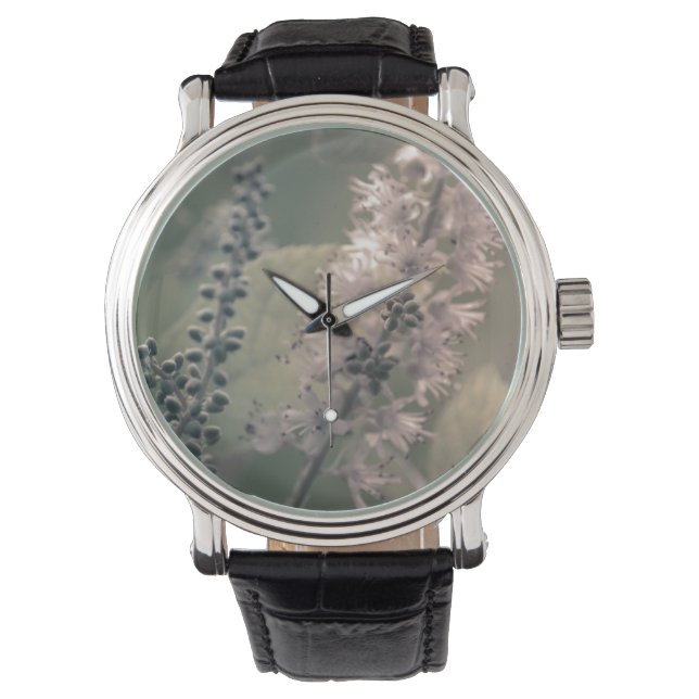 Mountain Holly Vintage Leather Strap Black Watch (Front)