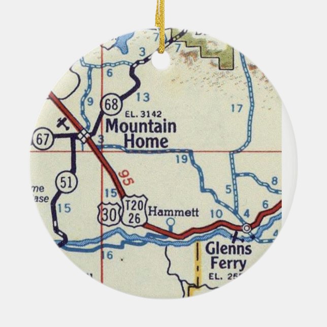 Mountain Home Idaho Vintage Map Ceramic Ornament (Back)