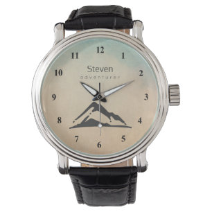 Mountain Illustration in Black Personalized Watch