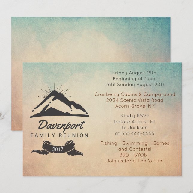Mountain Illustration Rustic Family Reunion Invite (Front/Back)