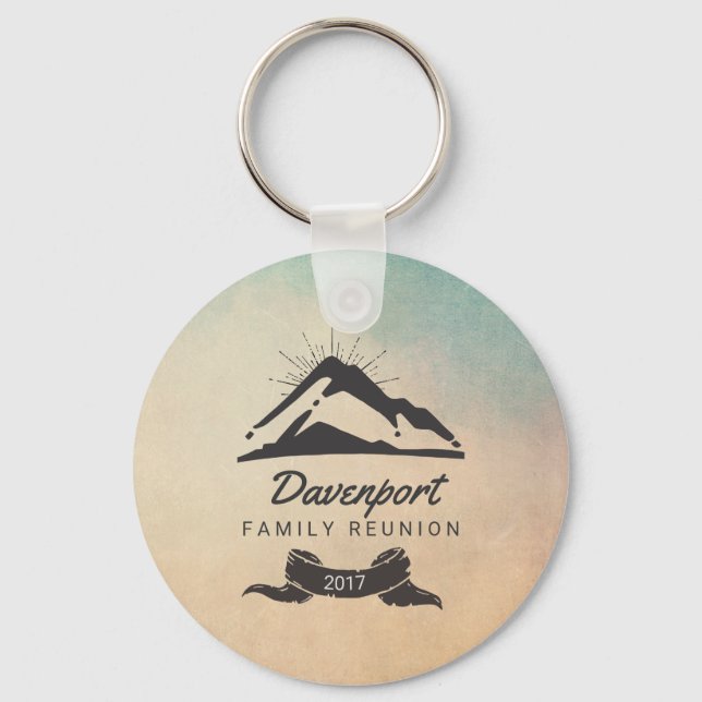 Mountain Illustration with Sun Rays Family Reunion Keychain (Front)