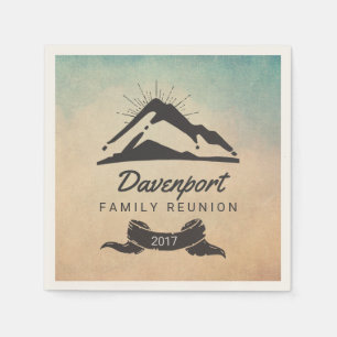 Mountain Illustration with Sun Rays Family Reunion Napkin