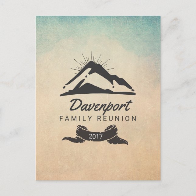 Mountain Illustration with Sun Rays Family Reunion Postcard (Front)