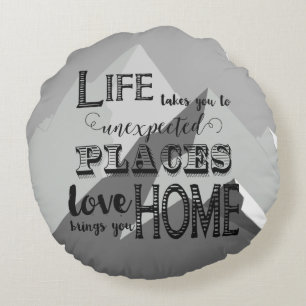 Mountain Inspirational Quote Family Rules Round Pillow