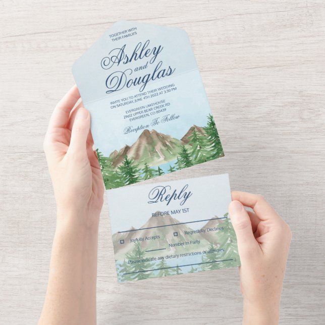 Mountain Lake All in One Wedding Invitations (Tearaway)