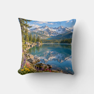 Mountain Lake Alpine Landscape Throw Pillow