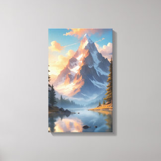 Mountain Lake and Forest Nature Landscape Art Canvas Print