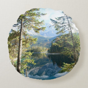 Mountain Lake Bliss #2 #cabin #decor #wall #art Round Pillow