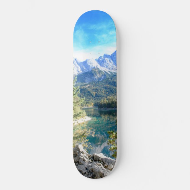 Mountain Lake Bliss #3 #cabin #decor #wall #art  Skateboard (Front)