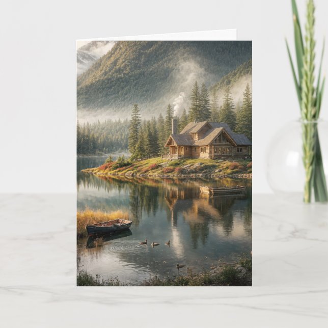 Mountain Lake Cabin For Father's Day Card (Front)