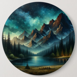Mountain Lake/cabin under the stars 6 Inch Round Button