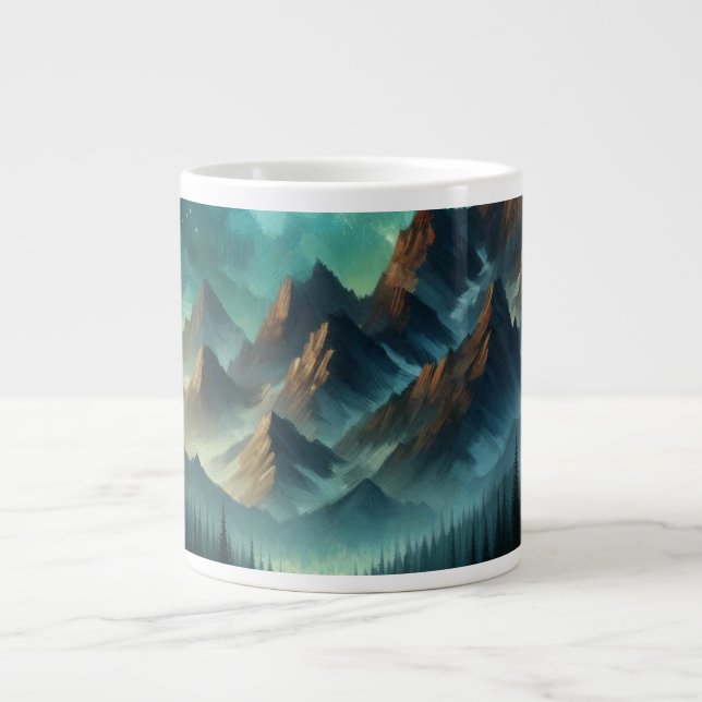 Mountain Lake/cabin under the stars Large Coffee Mug (Front)