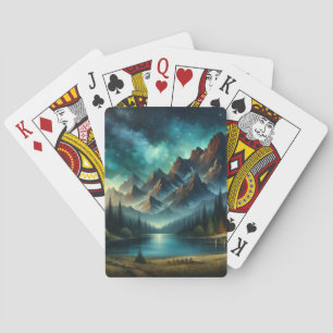 Mountain Lake/cabin under the stars Playing Cards