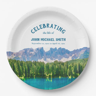 Mountain Lake Celebration of Life Funeral Paper Plate