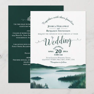 Mountain Lake Elegant Calligraphy QR Code Wedding Invitation