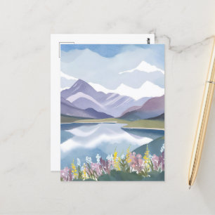 Mountain Lake Floral Watercolor Landscape Postcard