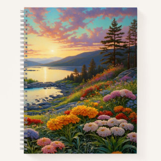 Mountain Lake Flowers Colorful Art Notebook