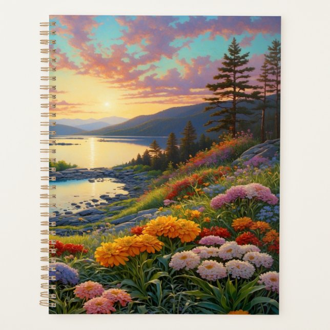Mountain Lake Flowers Colourful Art Planner (Front)