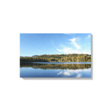 Mountain Lake, Forest, Cabins, Blue Sky