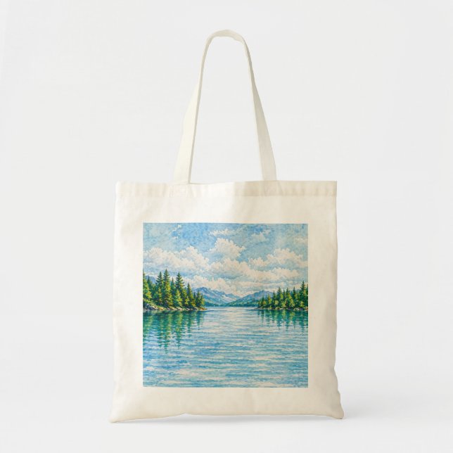 Mountain Lake Forest Landscape Tote Bag (Front)