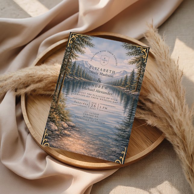 Mountain Lake Forest Reflection Wedding Invitation (Creator Uploaded)