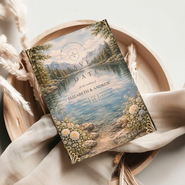 Mountain Lake Forest Wildflower Wedding Save The Date (Creator Uploaded)
