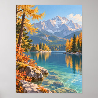 Mountain Lake in Autumn with Larches – Poster