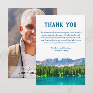 Mountain Lake Memorial Funeral Photo Thank You Card
