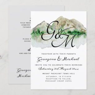 Mountain Lake Monogram Wedding Invitation