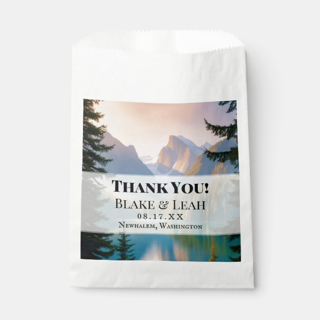 Mountain Lake Personalized Wedding Favour Bags (Front)
