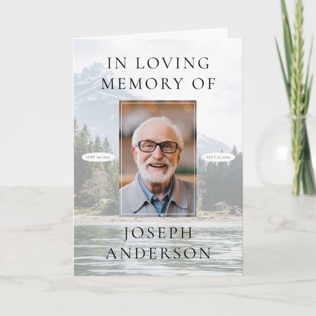 Mountain Lake Photo Funeral Memorial Service Program (Front)