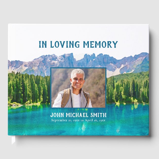 Mountain Lake Photo Memorial or Funeral Guest Book (Front)
