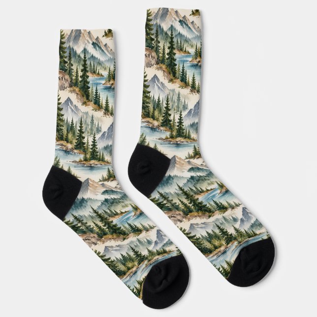 Mountain Lake & Pine Forest Socks (Right)