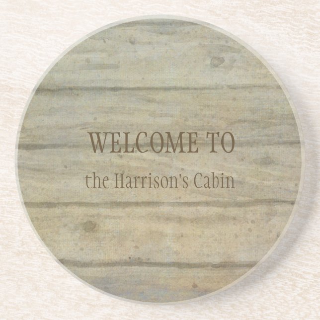 Mountain Lake Pines Welcome Cabin Personalized Coaster (Front)