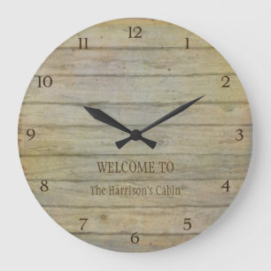 Mountain Lake Pines Welcome Cabin Personalized Large Clock