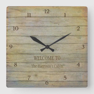Mountain Lake Pines Welcome Cabin Personalized Square Wall Clock