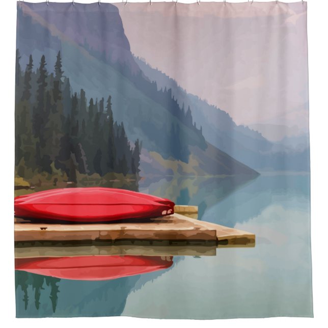 Mountain Lake Red Canoe Peaceful Landscape (Front)