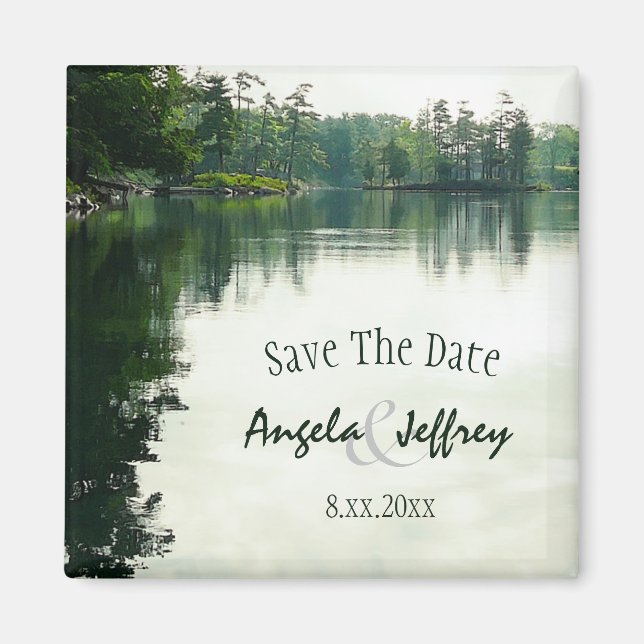 Mountain Lake reflection rustic save the date Magnet (Front)