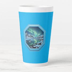 Mountain Lake Reflects No. Lights in Blue Frame Latte Mug