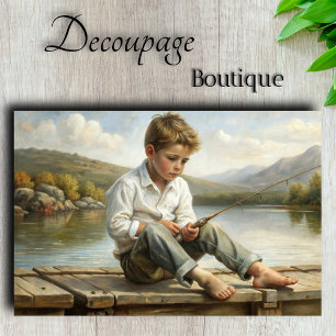 Mountain Lake Reverie Fishing Boy Decoupage Tissue Paper